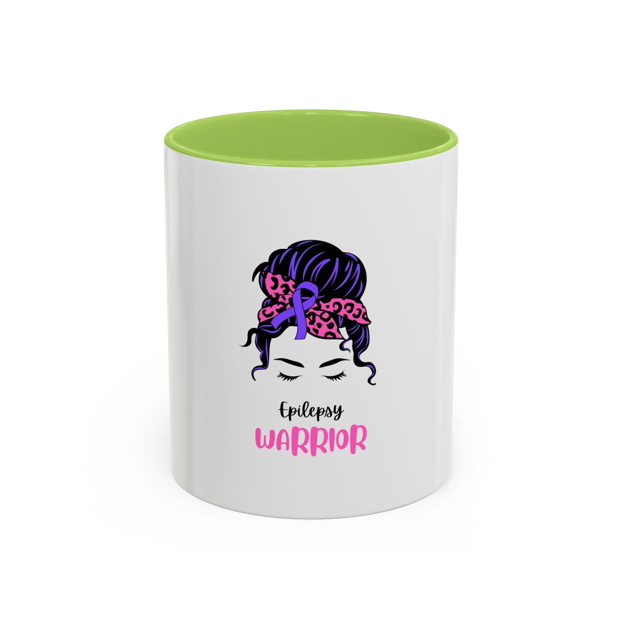 Epilepsy Warrior Coffee Mug — Awareness Ribbon Hair Bun Design (11/15 oz)