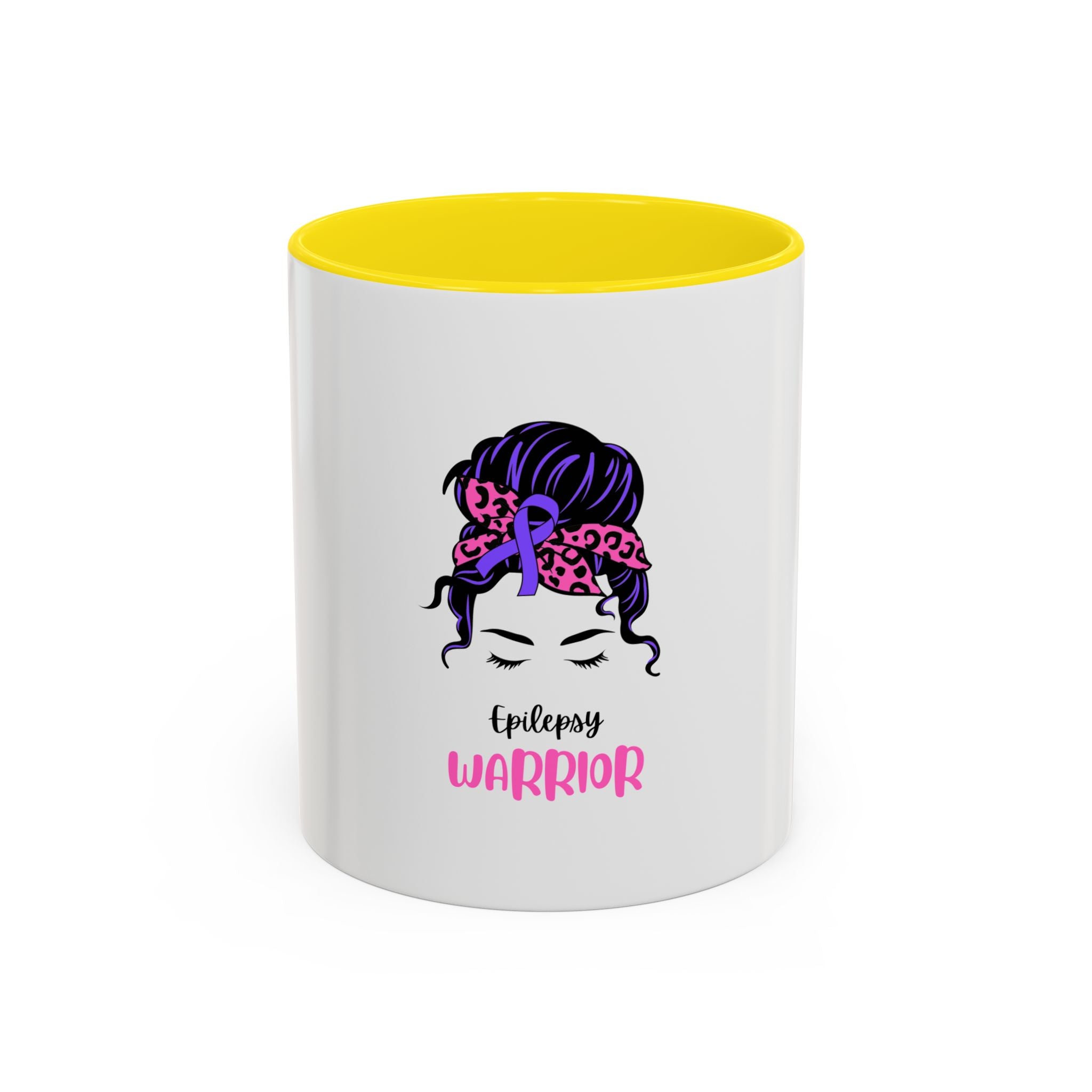 Epilepsy Warrior Coffee Mug — Awareness Ribbon Hair Bun Design (11/15 oz)