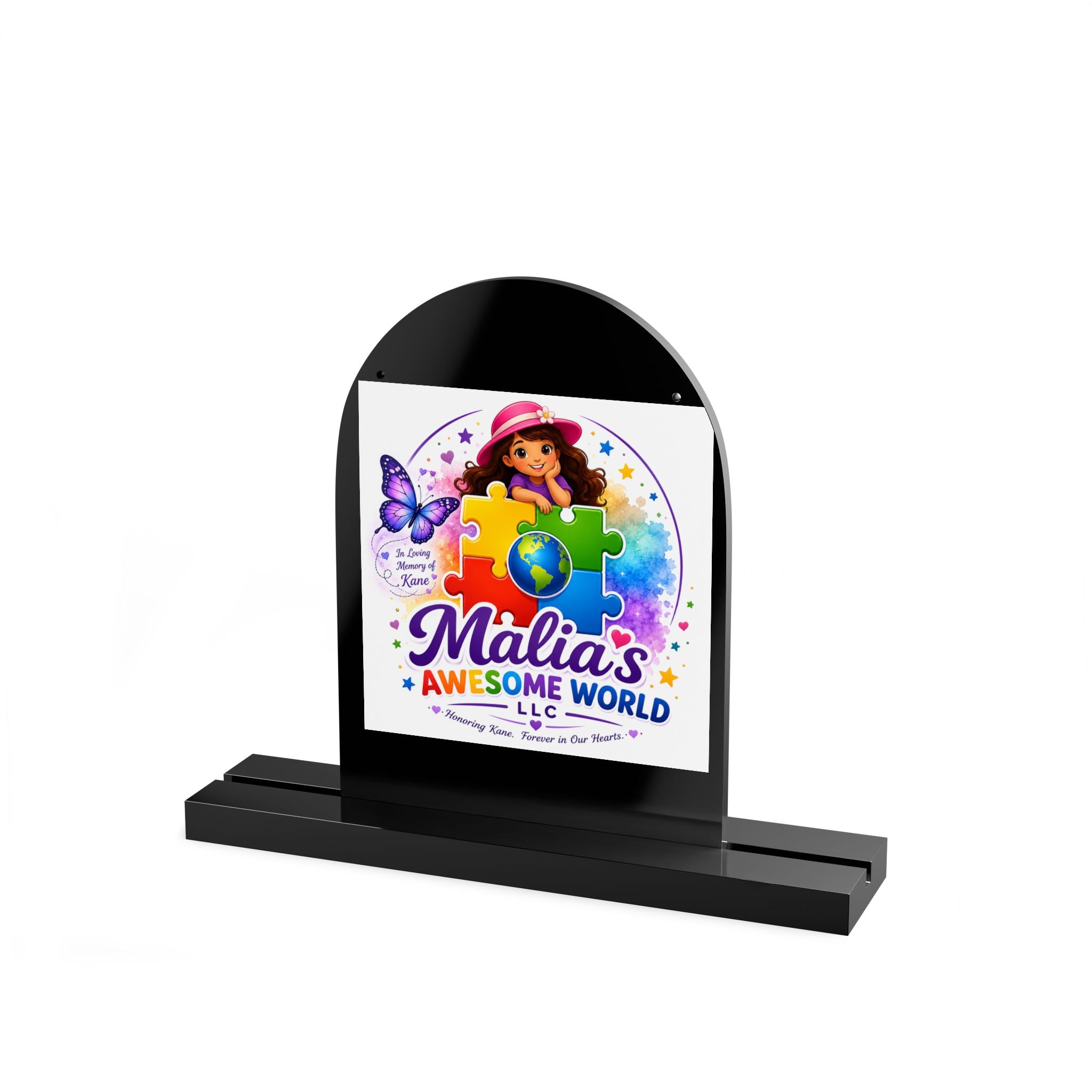 Dome Acrylic Table Sign — Custom Kids Logo Desk Plaque (Malia’s Awesome World)