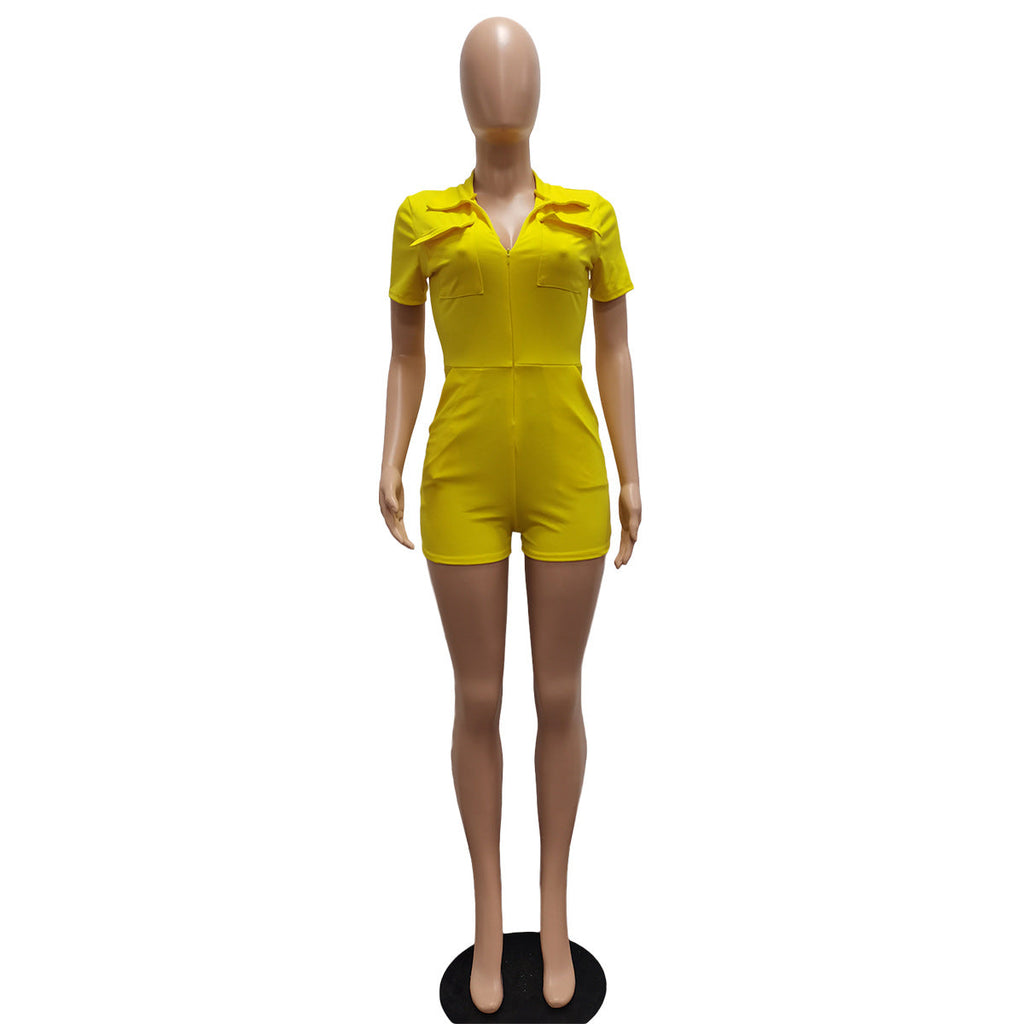 Sexy Solid Color Multi Pocket Jumpsuit