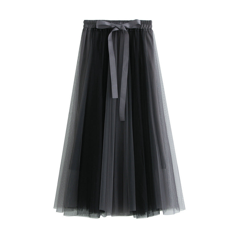 Stitching Gauzy Skirt Autumn Winter Mid-Length A Line Tulle Skirt Long Skirt Fairy Skirt