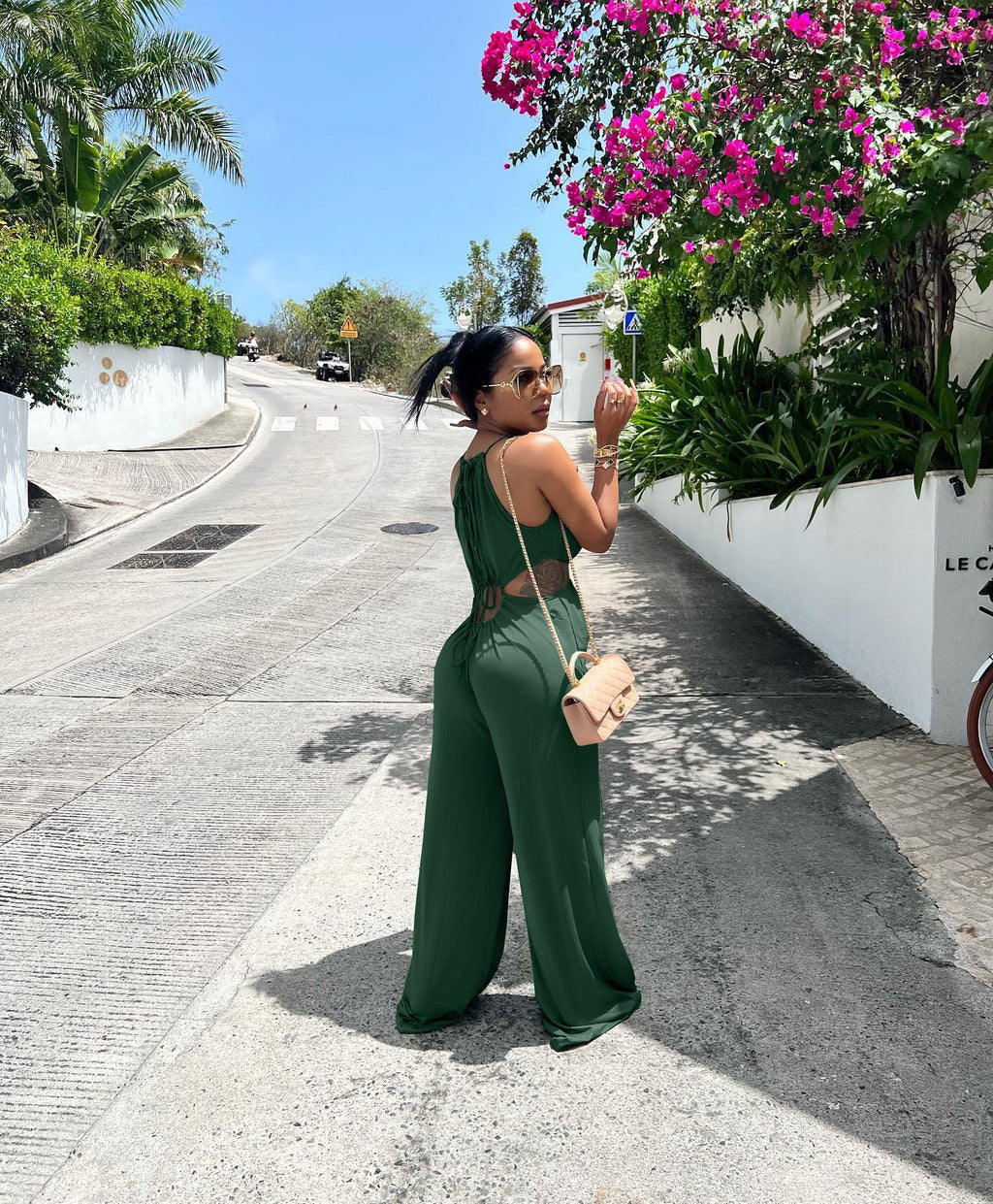 Sexy Irregular Asymmetric Lace up Wrapped Chest Loose Wide Leg Jumpsuit