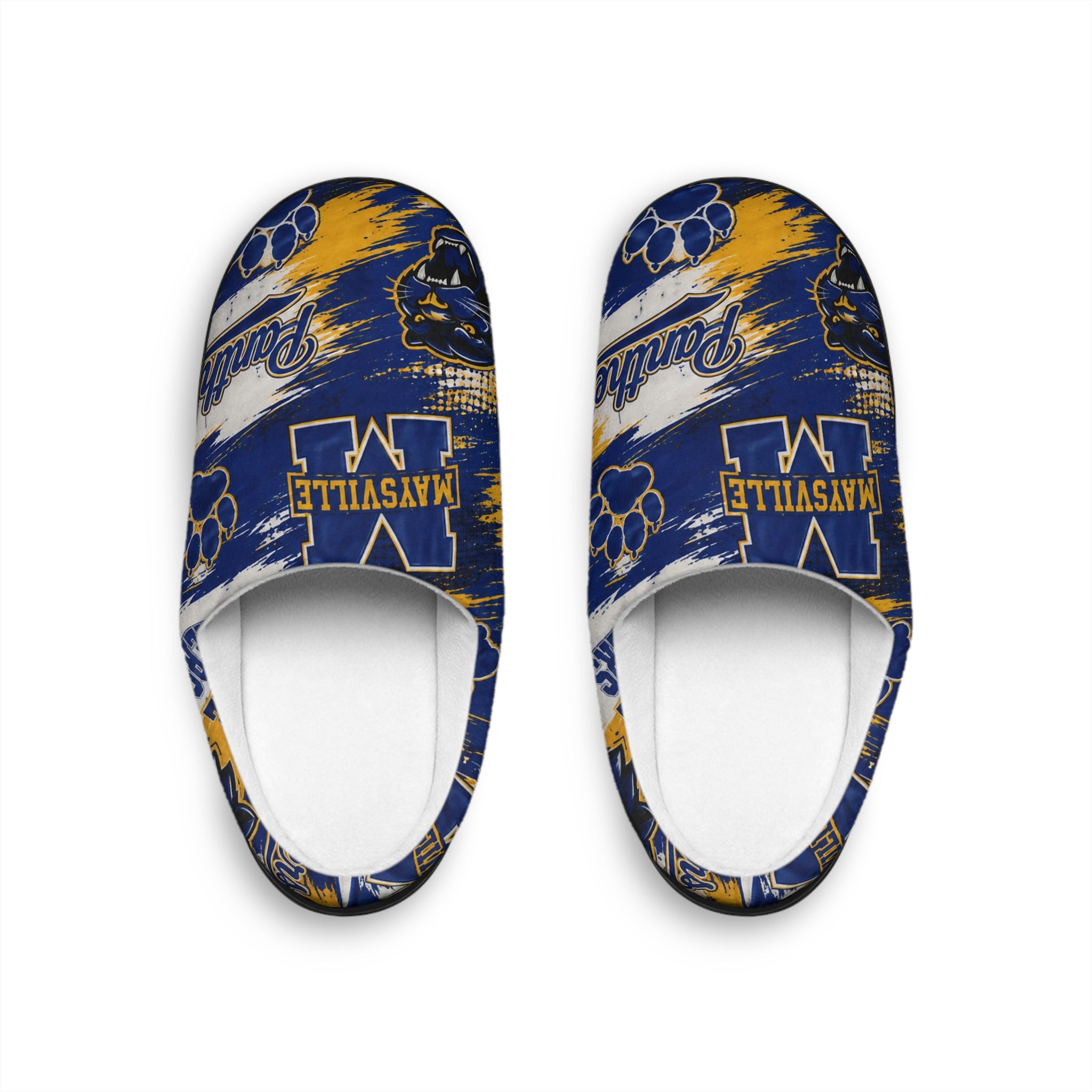 Maysville Women’s Indoor Slippers — Cozy Blue & Gold Mascot Pattern
