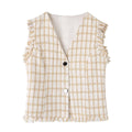 Spring Loose Plaid Straight Leg Pants Sweet Fresh Women Pants Contrast Color Tassel Shorts