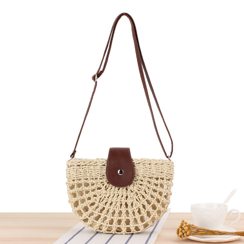 Casual Shoulder Hand-Woven Bag Hollow Out Cutout Semicircle Crossbody Straw Bag Women Bag Beach Bag