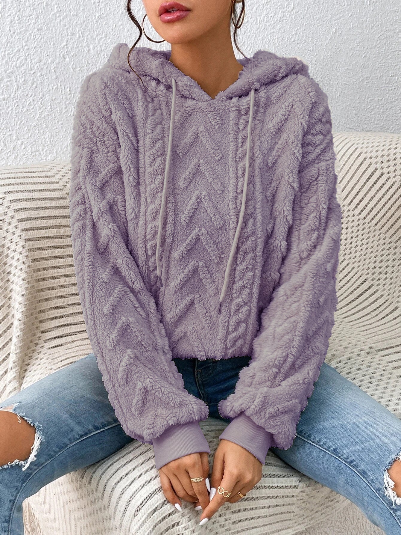 Fall Winter Women Pullover Sweatshirt Flannel Hooded Loose Plush Jacket
