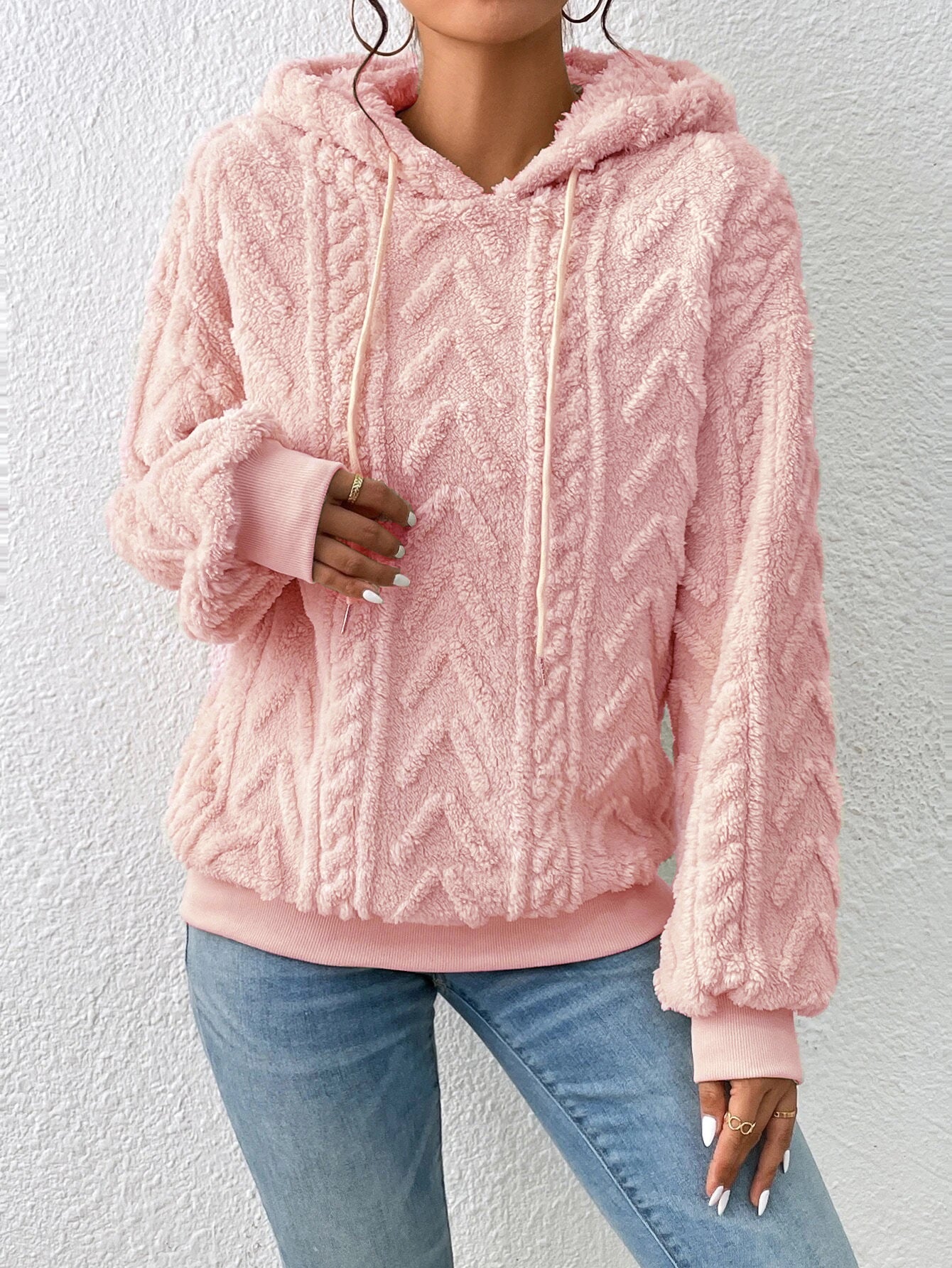 Fall Winter Women Pullover Sweatshirt Flannel Hooded Loose Plush Jacket