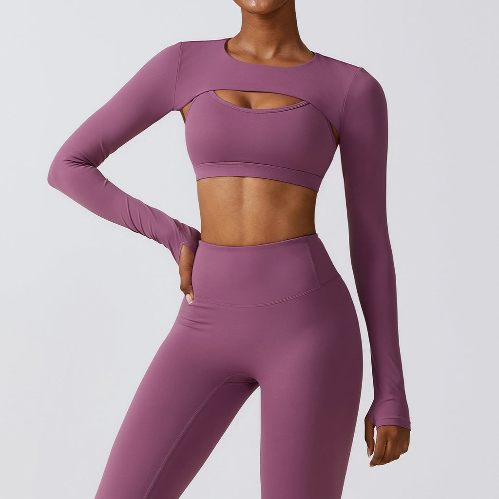Sollinarry Outer Wear Sports Waistcoat Long Sleeved Shawl Yoga Clothes Nude Feel Workout Clothes Top Running Sports Blouse