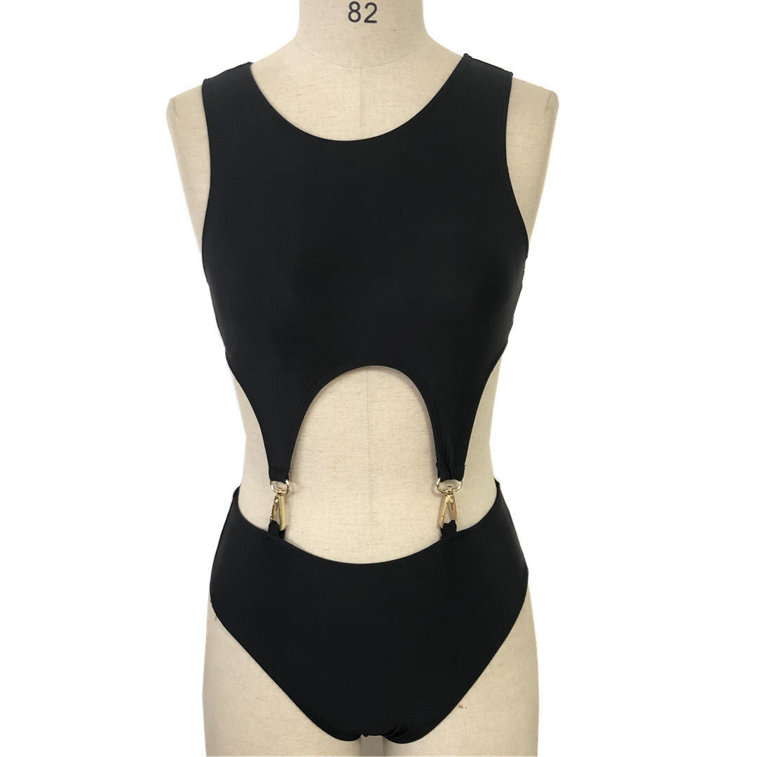 Cutout Solid Color Sexy One Piece Swimsuit Women Criss Cross