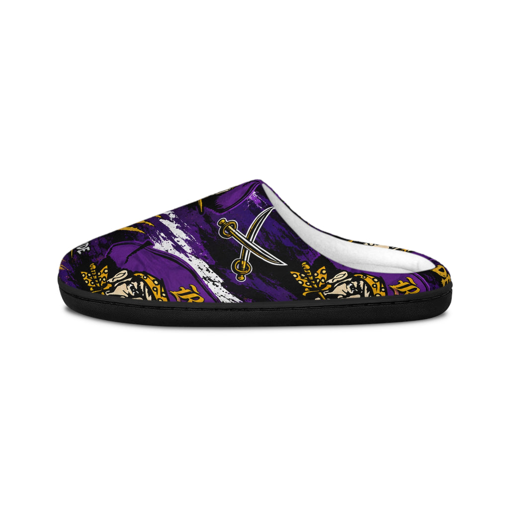 Pirate Logo Men's Indoor Slippers — Purple Sports Team Design
