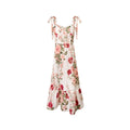 Spring Retro Vacation Floral Printing White Background Lace up Sleeveless Cami Dress