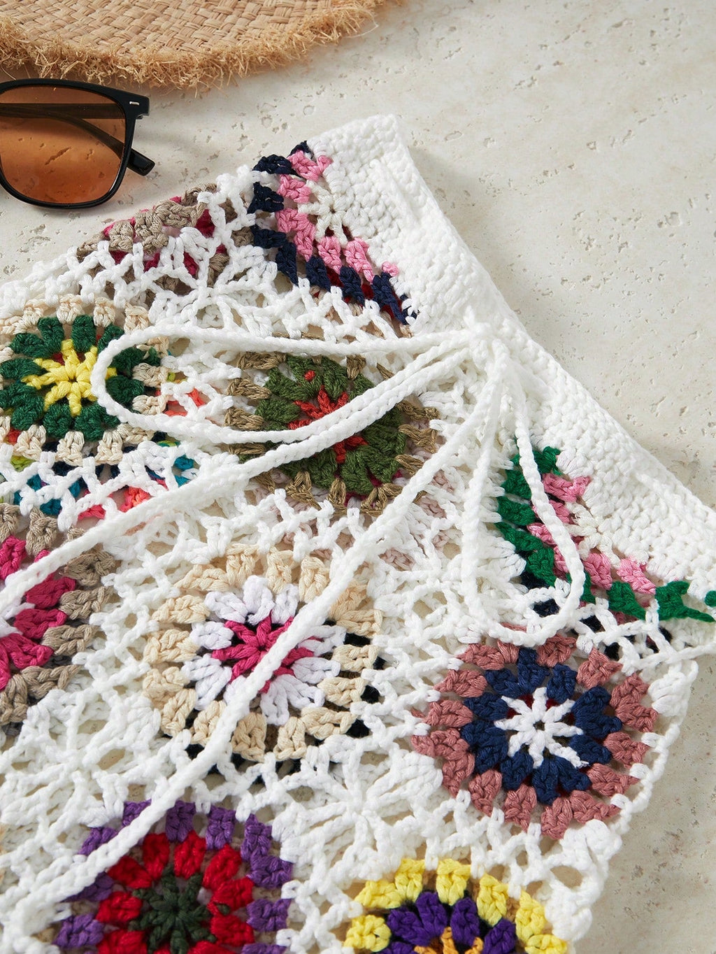 Bikinx Bohemian Style Hand Knitted Skirt With Irregular Color Block And Tassel Detail