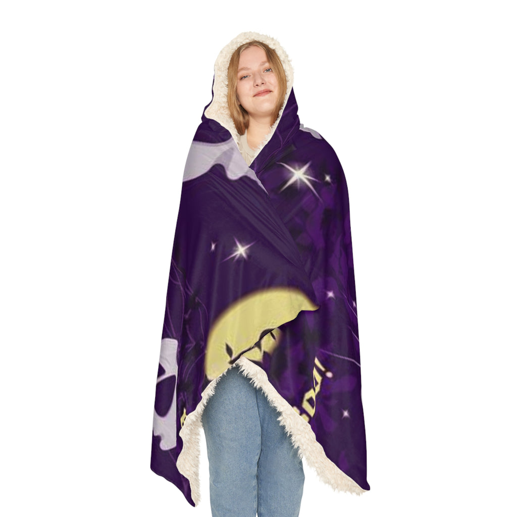 Halloween Boo Hooded Blanket – Purple Ghosts & Moon Snuggle Throw
