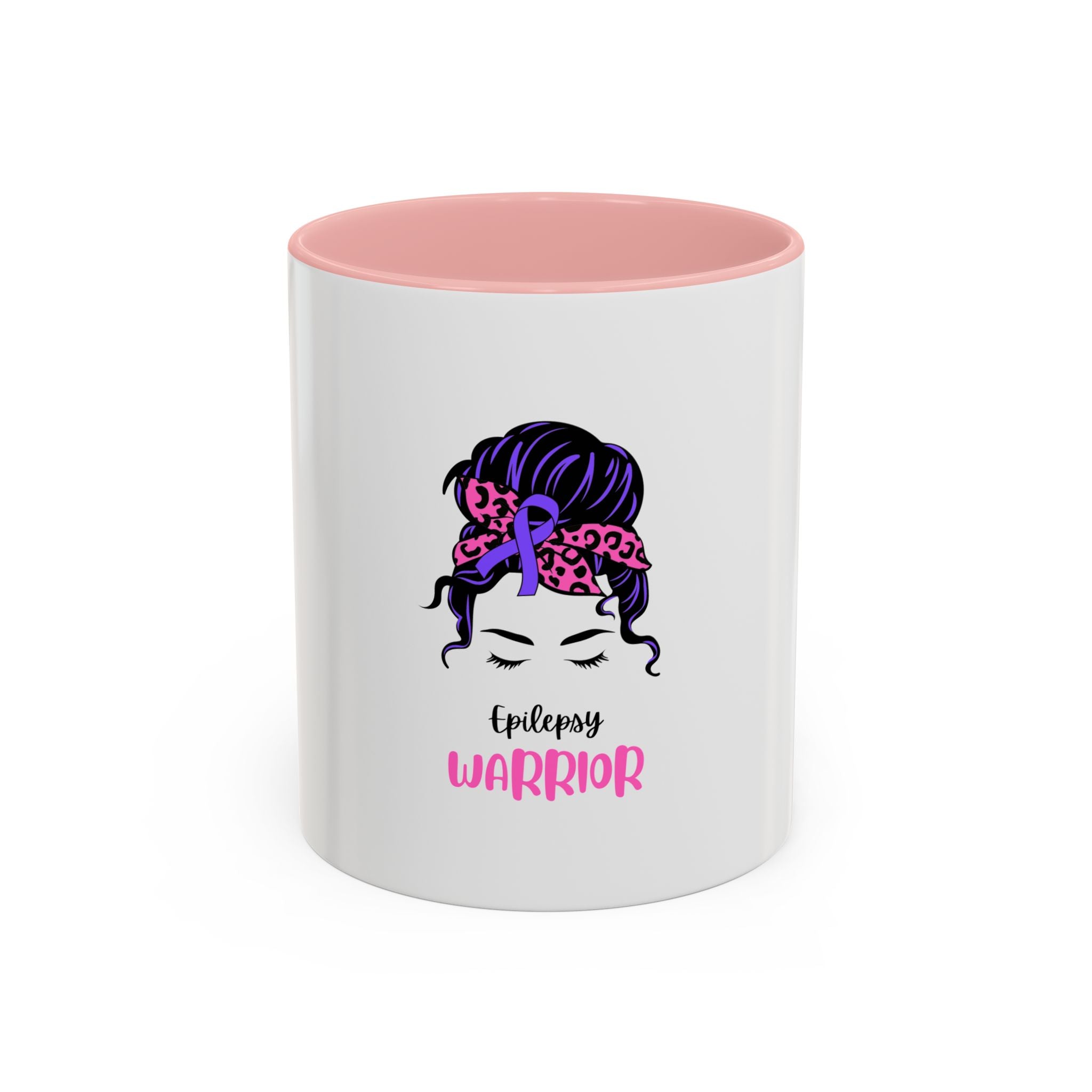 Epilepsy Warrior Coffee Mug — Awareness Ribbon Hair Bun Design (11/15 oz)