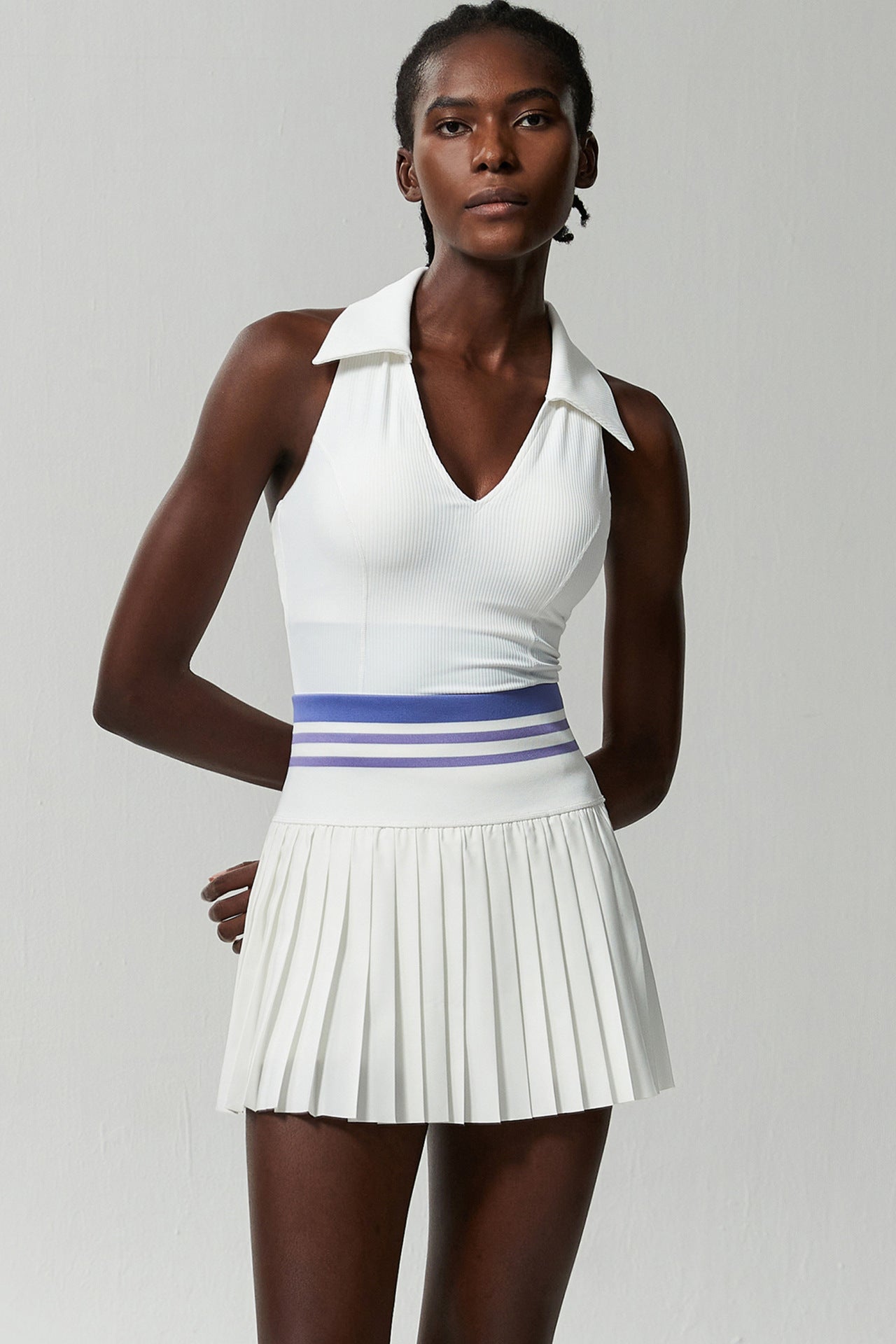 Sports Fitness Tennis Skirt Set Women Anti Exposure Quick Drying with Chest Pad V neck Yoga Clothes Two Piece Set
