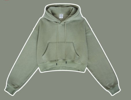 Clothing Autumn Winter Retro Hooded Pullover Women's Fleece-lined Thickened Sexy Short Women's Sweatshirt