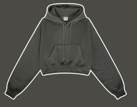 Clothing Autumn Winter Retro Hooded Pullover Women's Fleece-lined Thickened Sexy Short Women's Sweatshirt