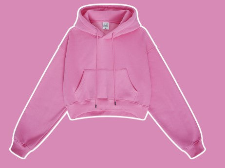 Clothing Autumn Winter Retro Hooded Pullover Women's Fleece-lined Thickened Sexy Short Women's Sweatshirt