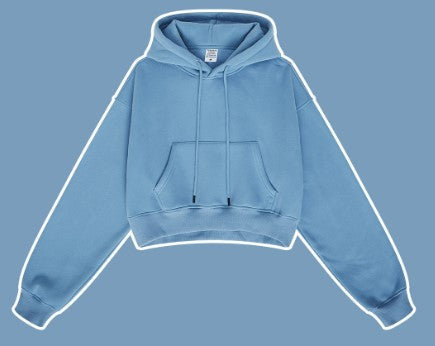 Clothing Autumn Winter Retro Hooded Pullover Women's Fleece-lined Thickened Sexy Short Women's Sweatshirt