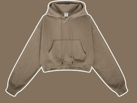 Clothing Autumn Winter Retro Hooded Pullover Women's Fleece-lined Thickened Sexy Short Women's Sweatshirt