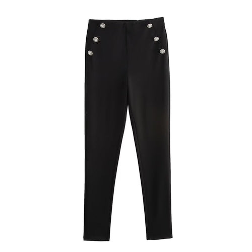 Autumn Women Clothing Jewelry Decorated Row Button Mid Waist Bottoming Trousers