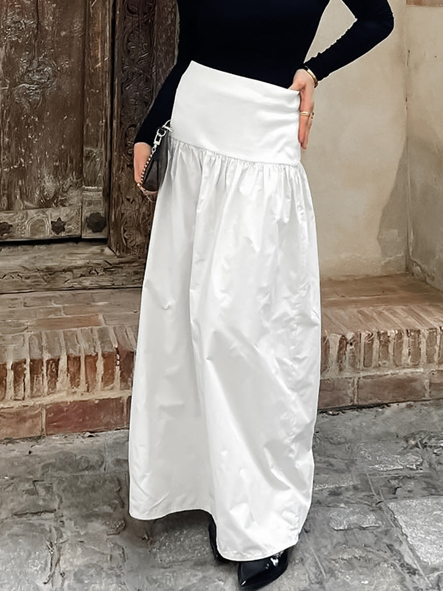 Fall French Casual Elegant High Waist Loose Comfortable White Cotton Long Skirt