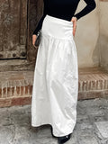 Fall French Casual Elegant High Waist Loose Comfortable White Cotton Long Skirt