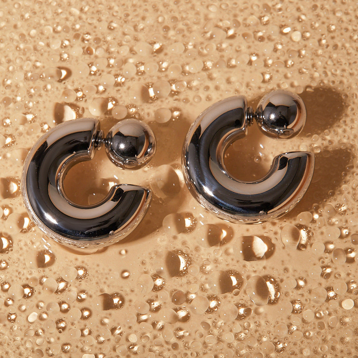 Stainless Steel Front Rear Wear C Shaped Earrings Unique High Grade Niche Titanium Steel Earrings Women
