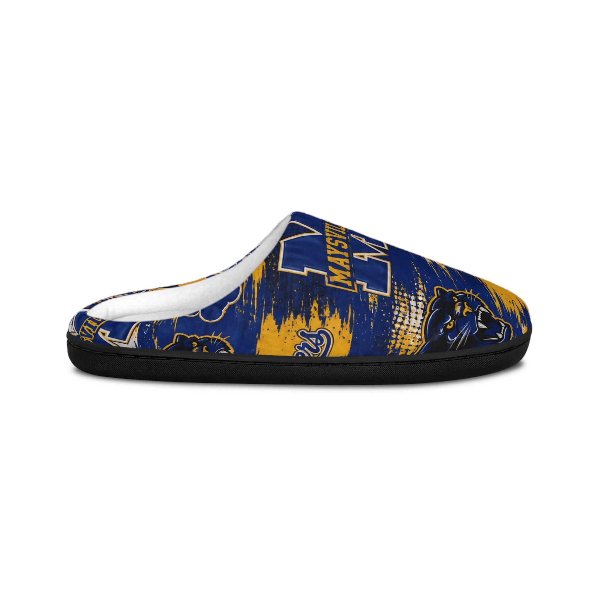 Mayville Panthers Men’s Indoor Slippers — Blue & Gold Mascot Comfort