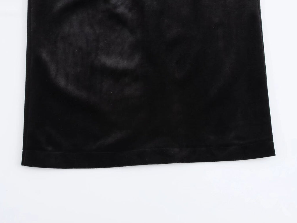 Spring Women Elegant Velvet Texture Pleated Midi Dress