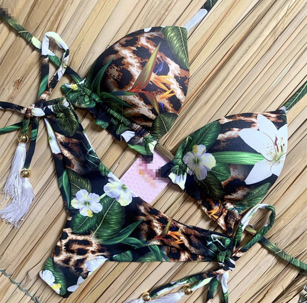 Bikini Swimsuit Printed Tassel Bikini Swimwear