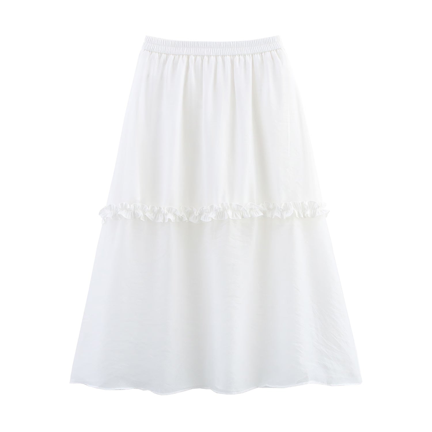 Summer Women Clothing Glass Yarn See through Wooden Ear Elastic Waist Skirt