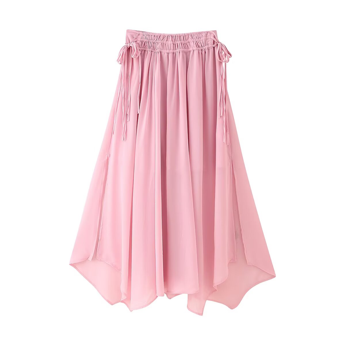 Summer Solid Color Design Irregular Asymmetric Five Colors String Decoration Chiffon Skirt