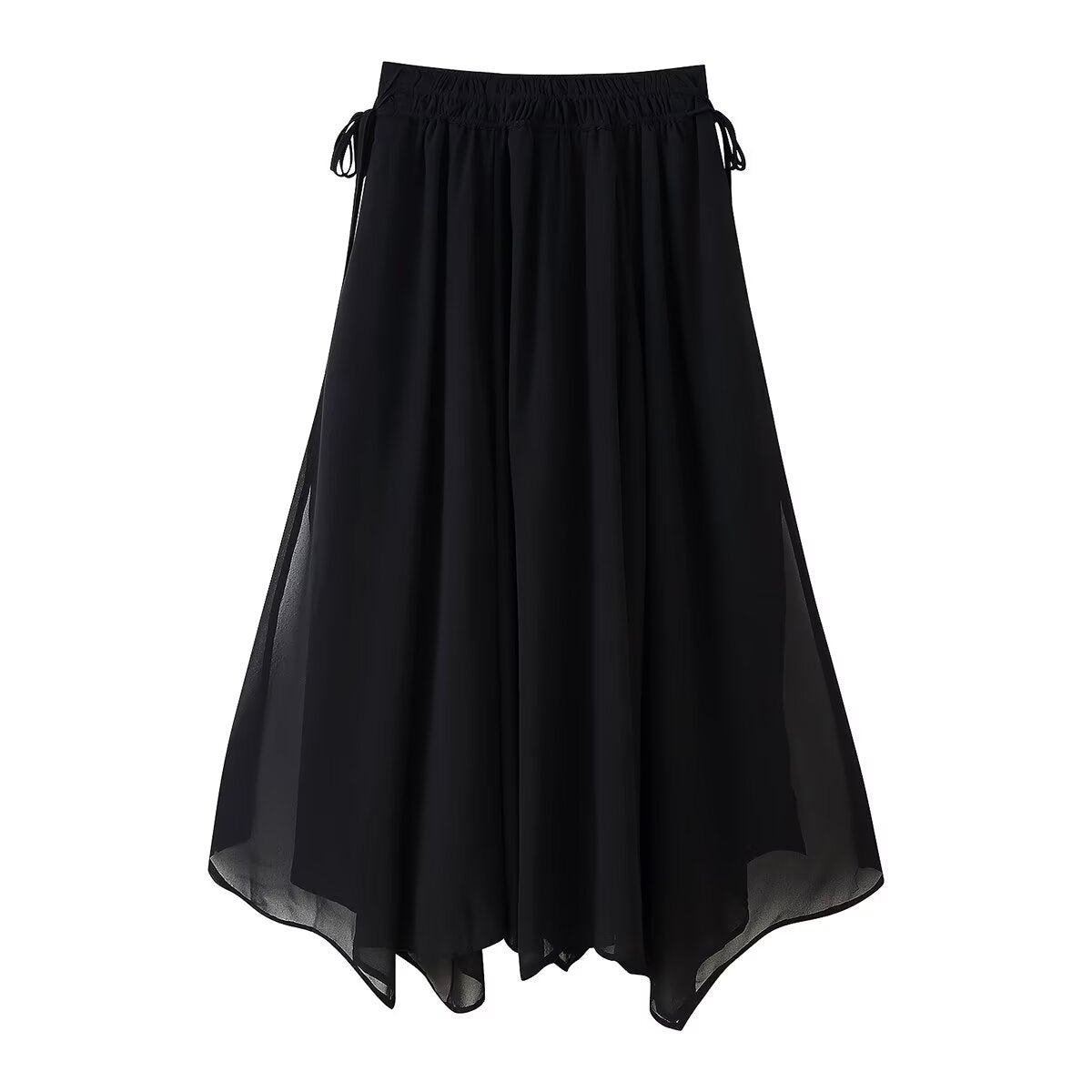Summer Solid Color Design Irregular Asymmetric Five Colors String Decoration Chiffon Skirt