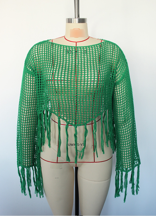 Hollow Out Cutout Knitted Sun Protection Shirt Swimsuit Outwear Overclothes Sexy Loose Pullover Beach Cover up