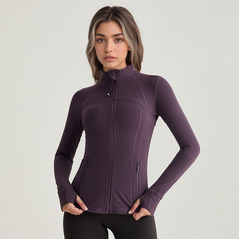 Sports Coat for Women Autumn Winter Zipped Stand Collar Slim Fit Sports Outdoor Long Sleeve Yoga Sports Women Coat Autumn