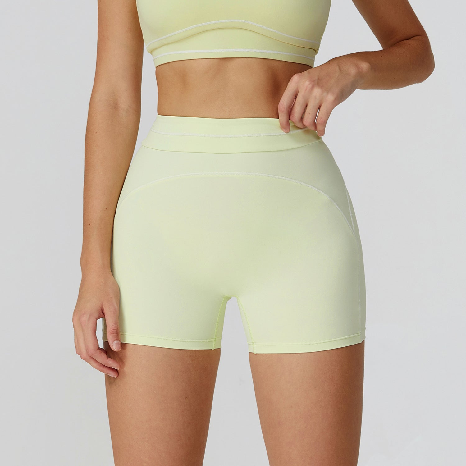 Sollinarry High Waist Track Shorts Turn Waist Folding Head Contrast Color Yoga Shorts Outdoor Running Workout Shorts