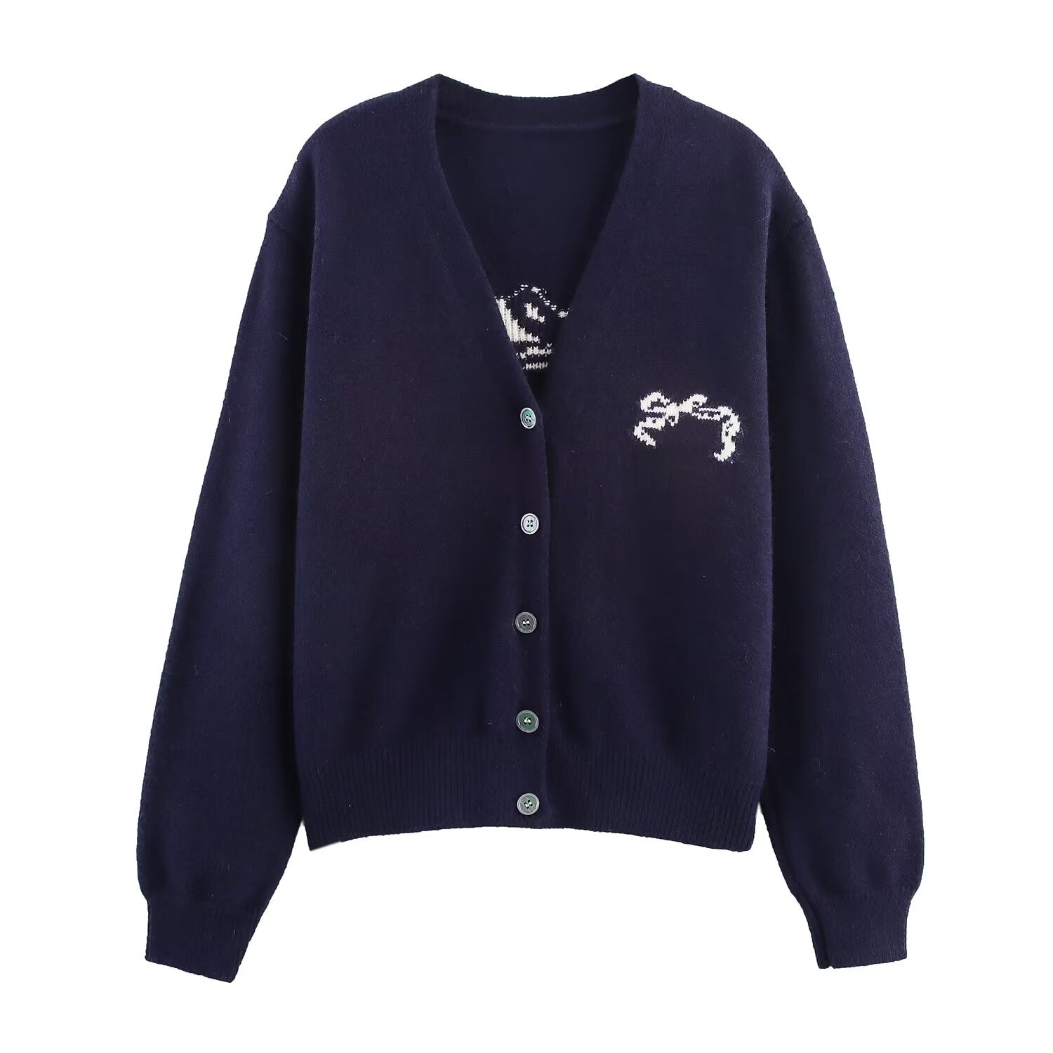 Autumn Women Casual All Match Loose Bow Ribbon Jacquard Sweater
