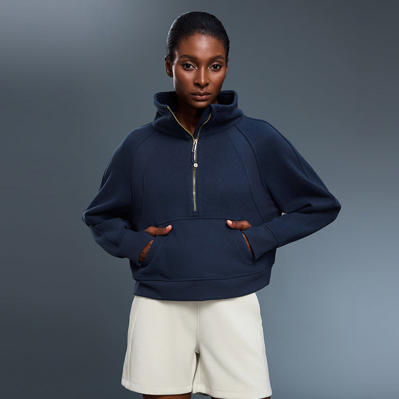 Sports Sweater Women Autumn Winter Fleece lined Half Open Zipper Turtleneck Pullover Outer Wear Warm Jacket
