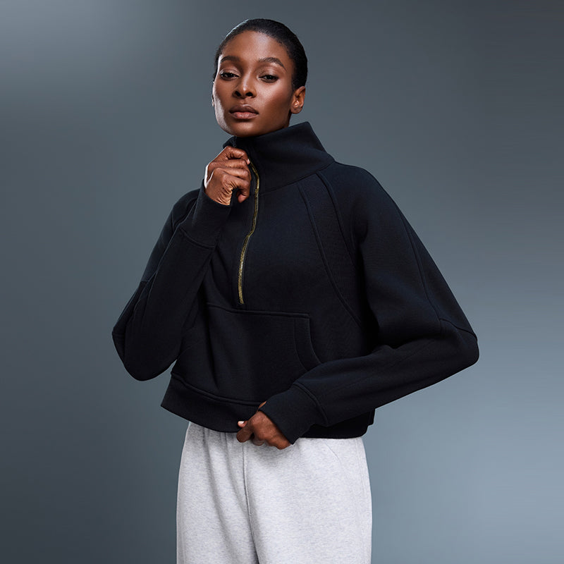 Sports Sweater Women Autumn Winter Fleece lined Half Open Zipper Turtleneck Pullover Outer Wear Warm Jacket