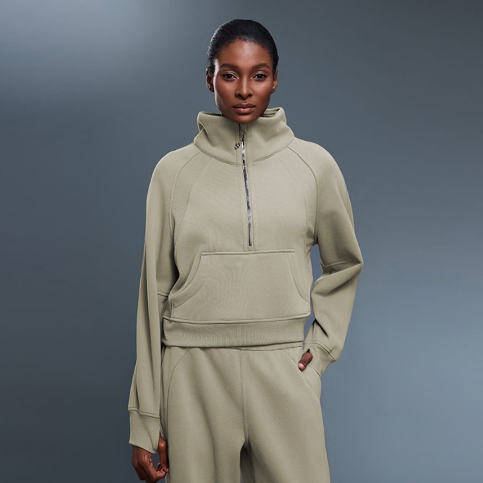 Sports Sweater Women Autumn Winter Fleece lined Half Open Zipper Turtleneck Pullover Outer Wear Warm Jacket