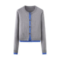 Autumn Placket Color Contrast Patchwork round Neck Long Sleeve Knitted Coat