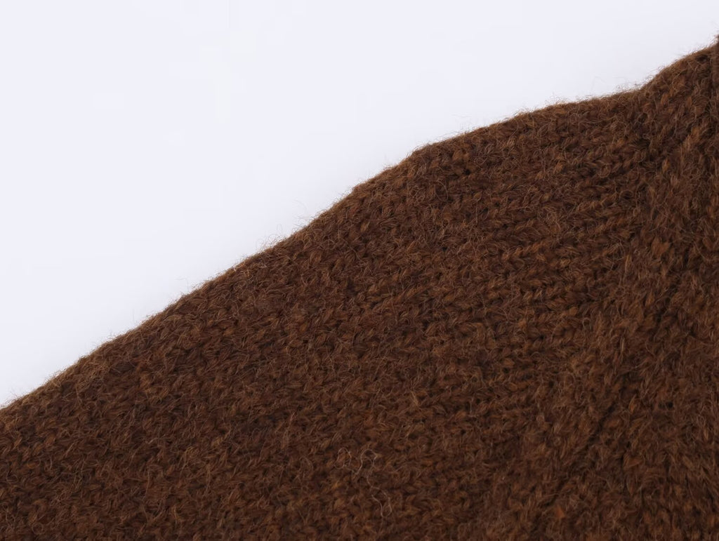 Advanced Retro Lazy V neck Sweater Coat Women Autumn Winter Loose Mid Length Soft Glutinous Knitted Cardigan