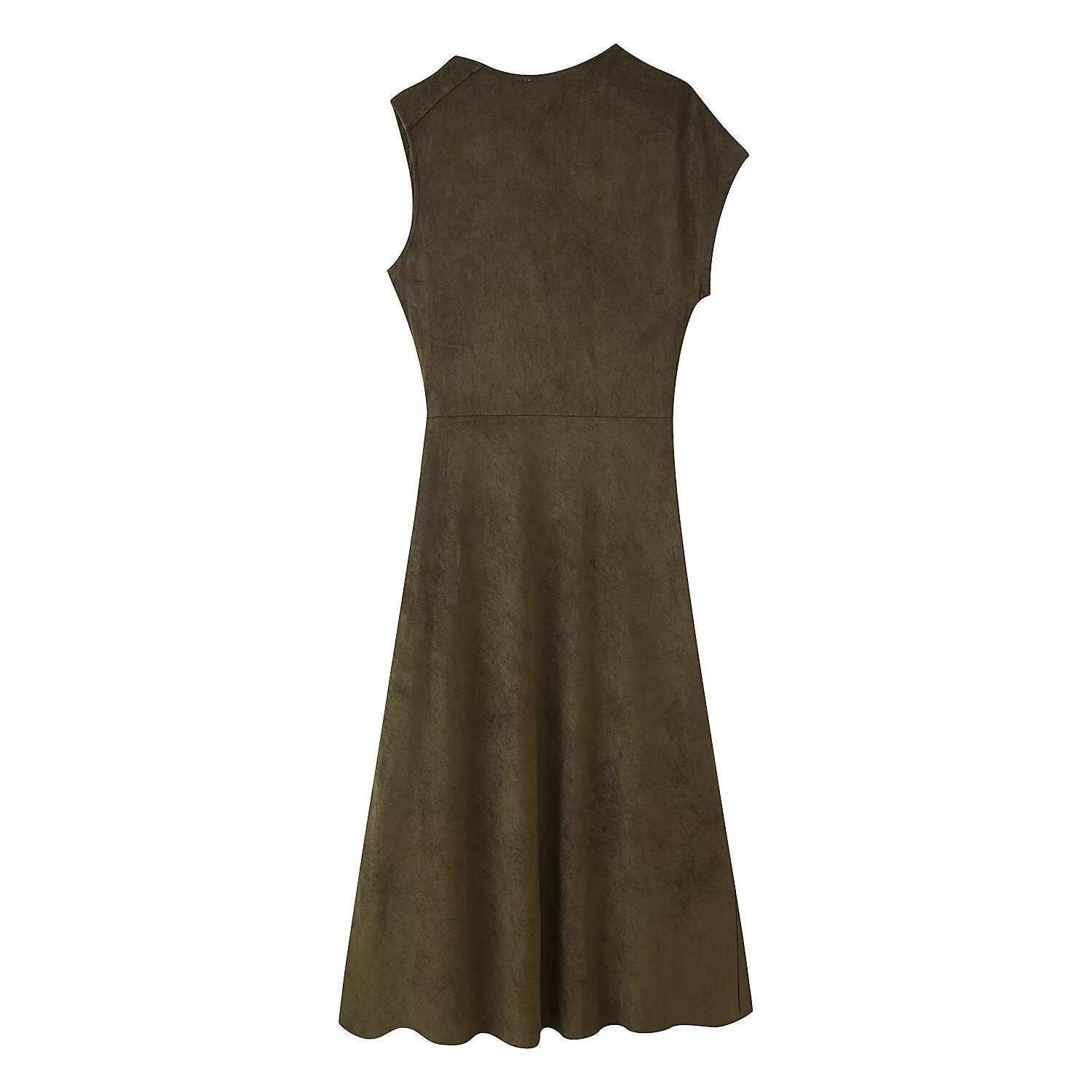 Early Autumn Women Clothing French Suede Leather Mid-Length Irregular Asymmetric Dress