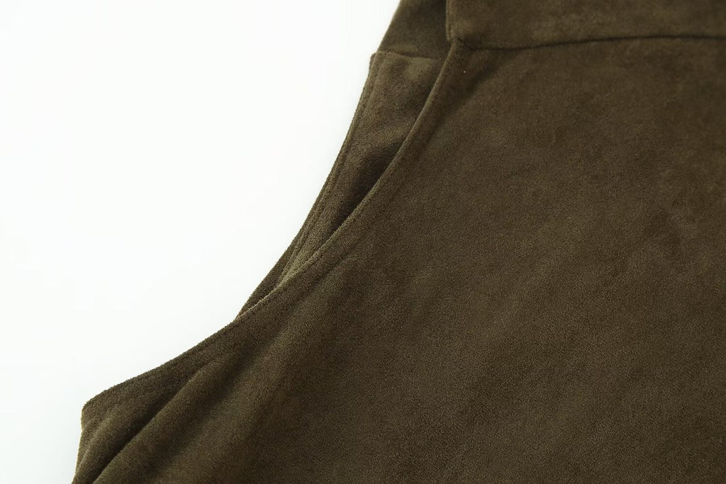 Early Autumn Women Clothing French Suede Leather Mid-Length Irregular Asymmetric Dress