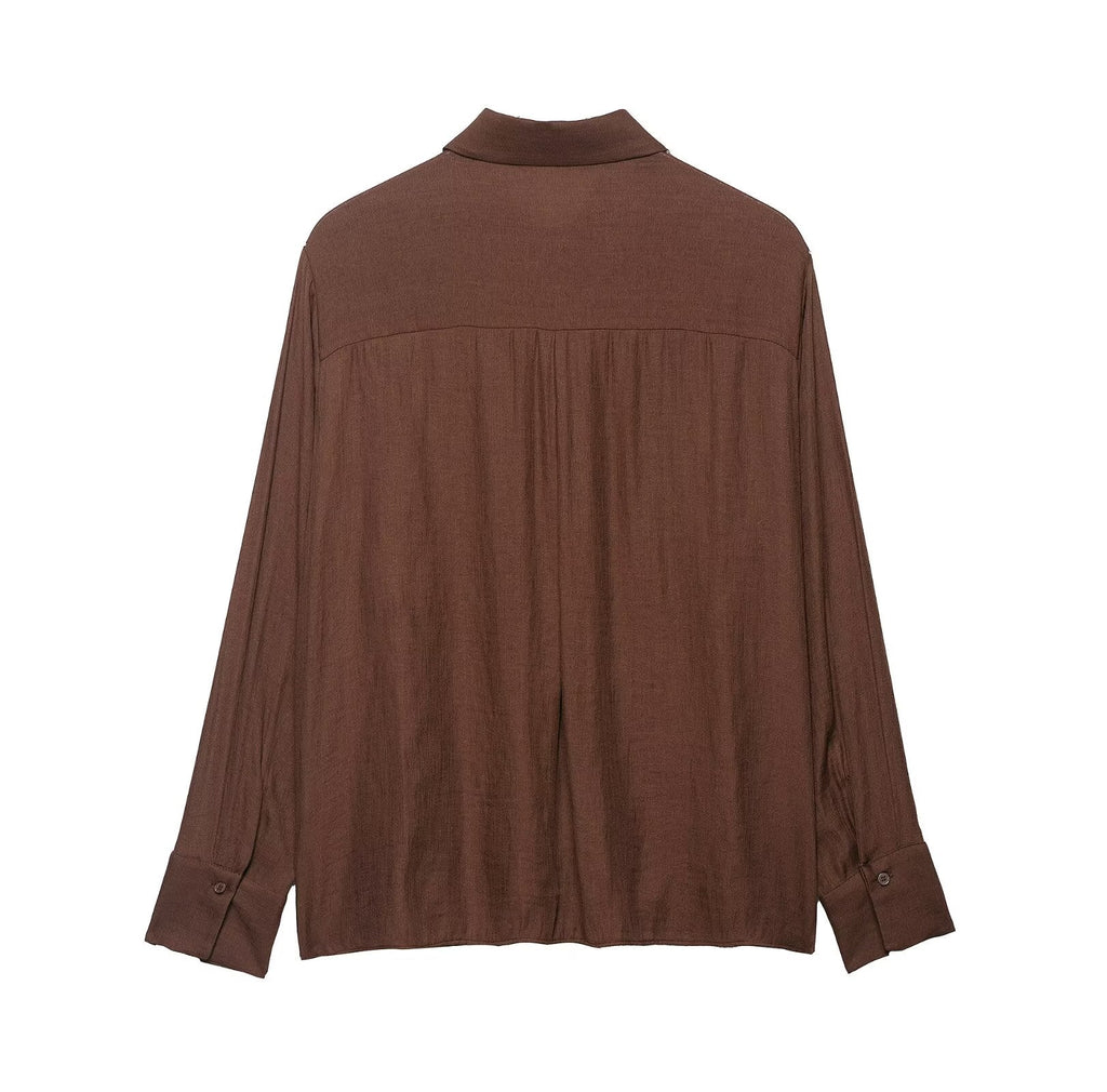 Autumn Women Clothing Commuting Loose Casual Polo Collar Floral Texture Long Sleeve Shirt