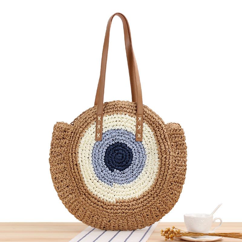 Simple round One Shoulder Straw Bag Woven Bag Beach Bag Women Bag Straw Bag