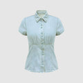 Slim Waist Trimming Short Sleeved Denim Shirt Single Breasted Top Women Slim White Elegant Simple Temperamental All Match