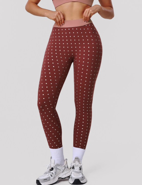 Nude Feel High Elastic Polka Dot Printed Yoga Leggings Outdoor Training Running Hip Raise Sports Ninth Pants