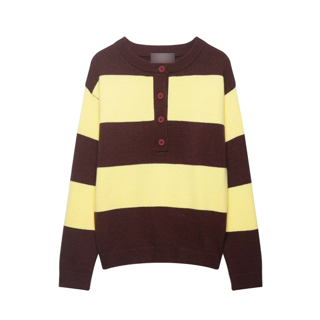 Spring Casual Loose round Neck Pullover Stripe Knitwear